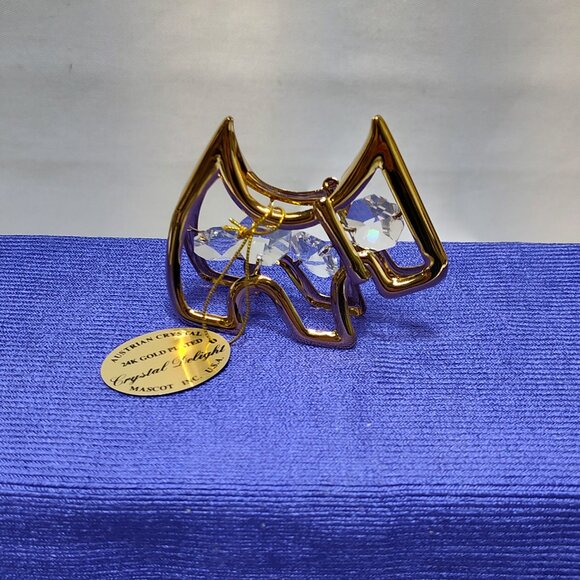 Crystal Delight 24K Gold Plated Terrier Dog Suncatcher Austrian Crystal 1995 VTG - Picture 2 of 5